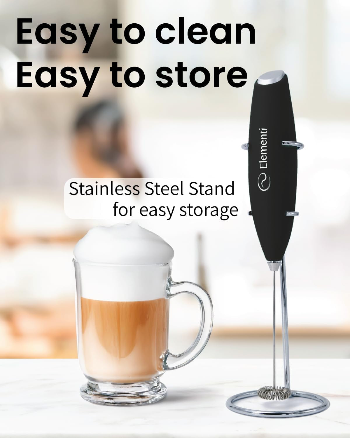 Deluxe Handheld Milk Frother & Drink Mixer - Electric Coffee & Matcha Foamer with Stand (Black)